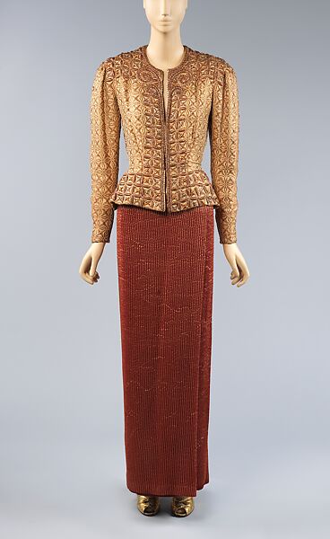 Evening jacket, Attributed to Elsa Schiaparelli (Italian, 1890–1973), Silk, linen, metallic, rhinestones, beads, French 