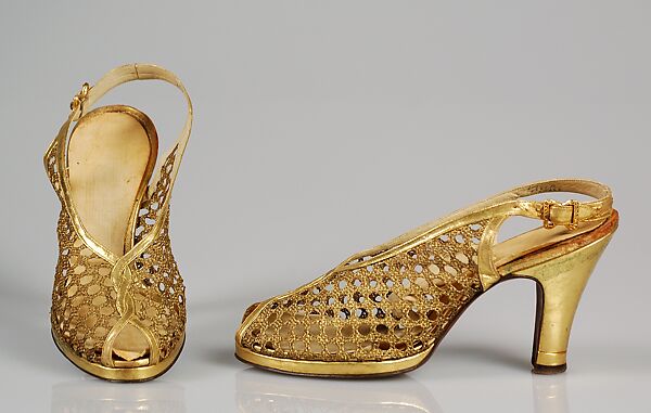 Evening shoes, J. &amp; J. Slater (American), Leather, metallic, American 