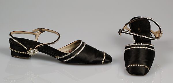 Evening shoes, Charles Jourdan (French, 1883–1976), Silk, rhinestones, French 