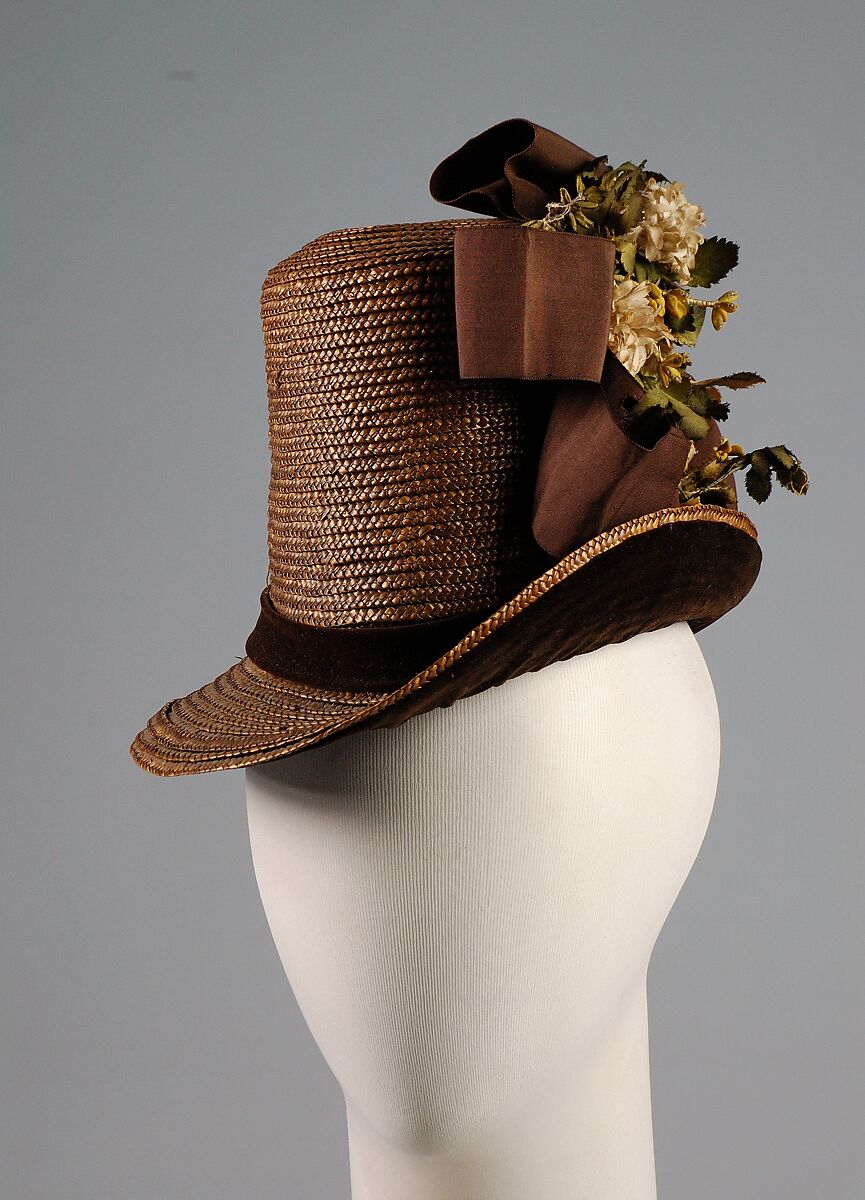 Hat, Straw, silk, cotton, American 