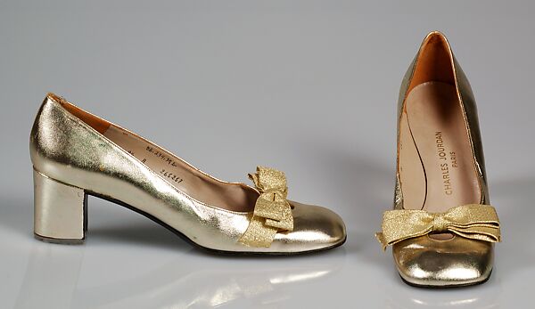 Evening pumps, Charles Jourdan (French, 1883–1976), Leather, metallic, French 
