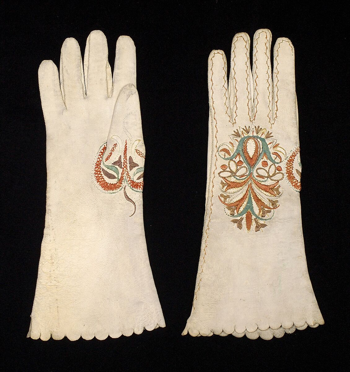 Gloves, Leather, silk, probably Spanish 