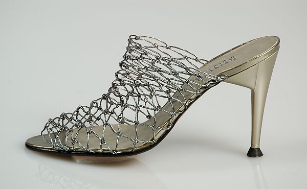 Evening mules, Bernard Figueroa, synthetic fiber, metal, plastic, leather, American