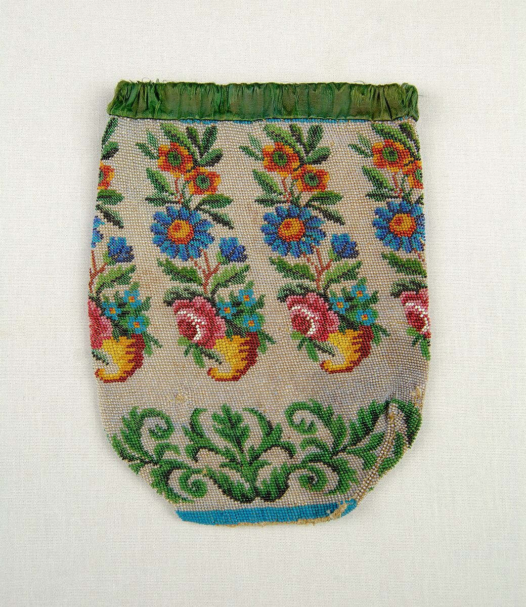 Pouch, Glass, silk, linen, American 