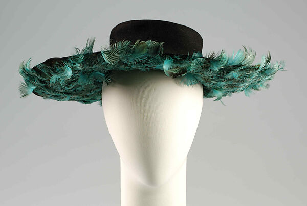 Hat, Sally Victor (American, 1905–1977), Wool, feathers, American 