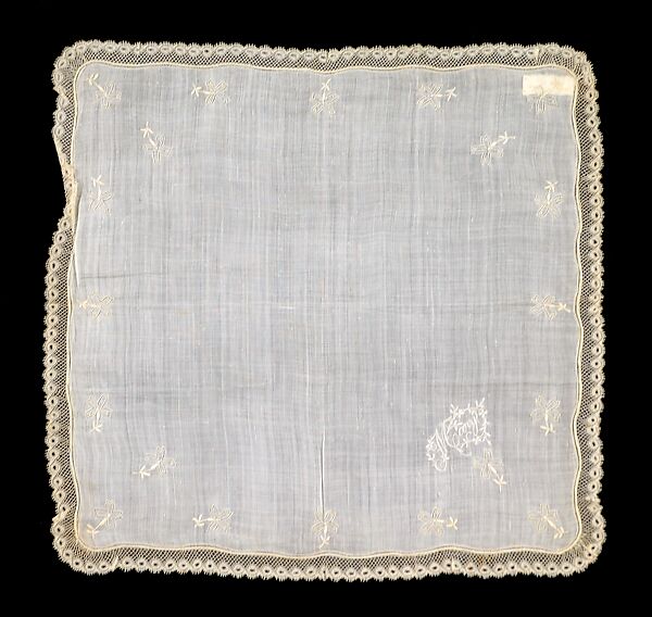 Handkerchief, Cotton, linen, probably French 
