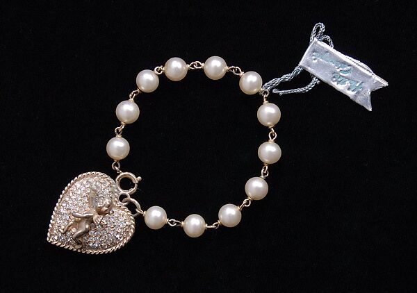 Bracelet, Hattie Carnegie, Inc. (American, 1918–1965), Imitation pearl, metal, rhinestones, American 