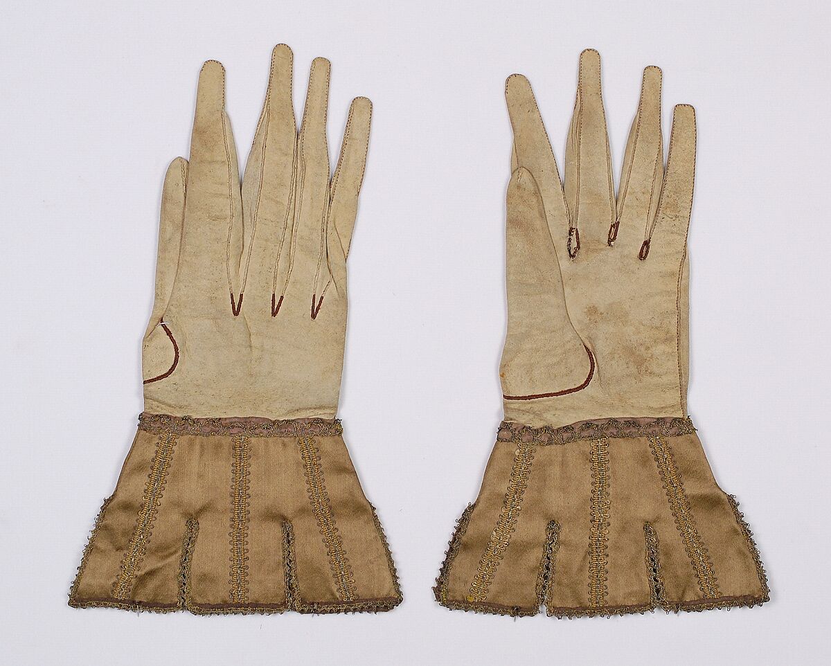 Gloves, Leather, silk, metallic, British 