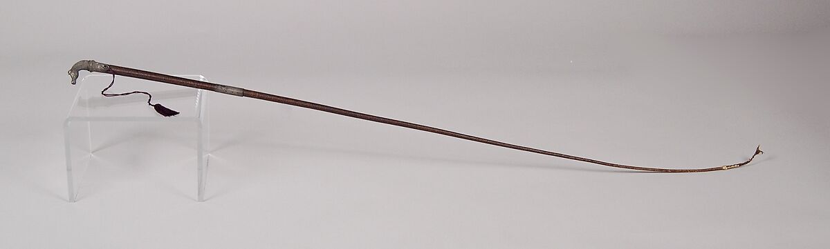 Riding crop, Metal, linen, horsehair, leather, silk, American 