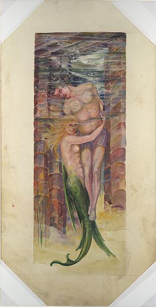 Design for an underwater scene, Louis C. Tiffany (American, New York 1848–1933 New York), Watercolor, gouache, colored pencil, metallic ink, and graphite on artist board, American 