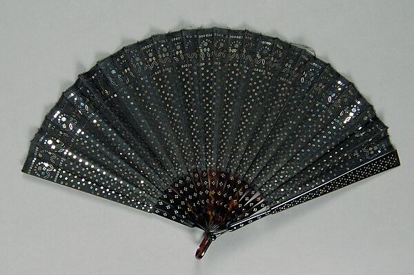 Fan, Tortoiseshell, silk, sequins, probably French 