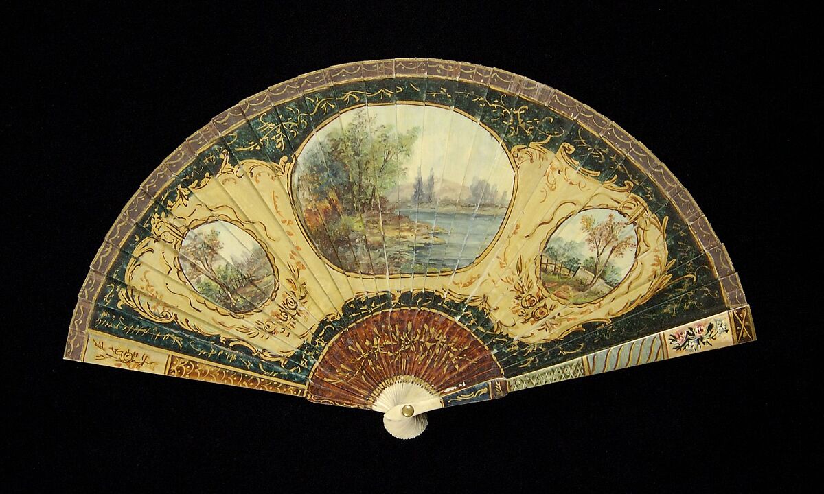 Brisé fan, Ivory, paper, metal, European