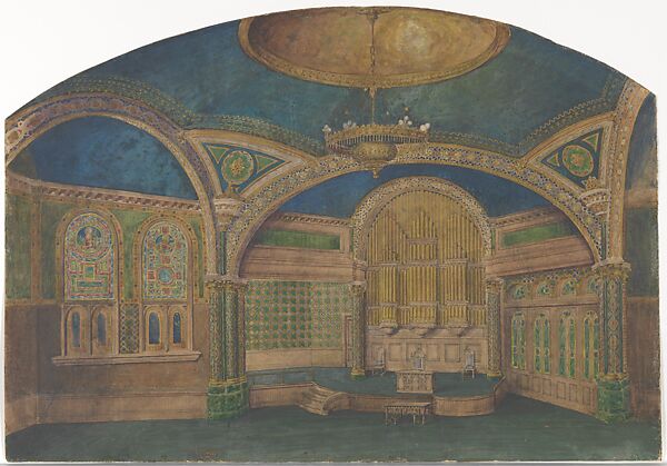 Design for a church interior, Tiffany Studios (1902–32), Watercolor, gouache and graphite and transparent paper, mounted on paper, American 