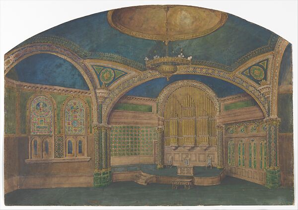 Design for interior of First Presbyterian Church, Poughkeepsie, New York, Tiffany Studios (1902–32), Transparent and opaque watercolor, and graphite on transparent paper, mounted on paper, American