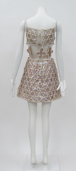 Dress, André Courrèges (French, Pau 1923–2016 Neuilly-sur-Seine), plastic (cellulose acetate/styrene-butadiene copolymer), rayon, silk, cotton, metal, French