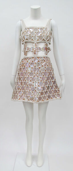 Dress, André Courrèges (French, Pau 1923–2016 Neuilly-sur-Seine), plastic (cellulose acetate/styrene-butadiene copolymer), rayon, silk, cotton, metal, French