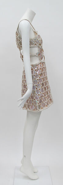 Dress, André Courrèges (French, Pau 1923–2016 Neuilly-sur-Seine), plastic (cellulose acetate/styrene-butadiene copolymer), rayon, silk, cotton, metal, French