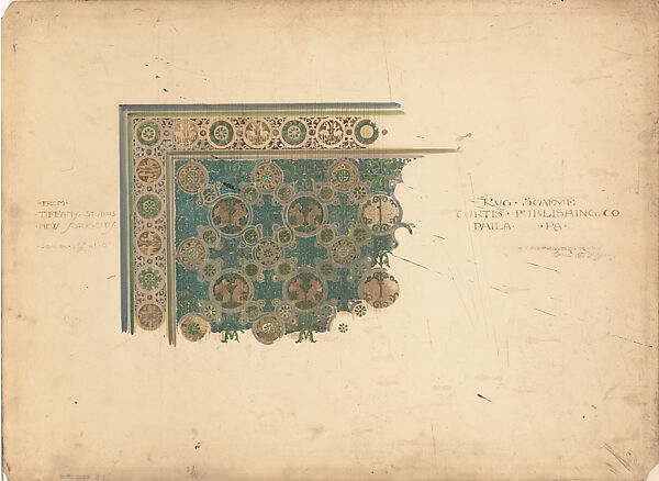 Rug Scheme, Curtis Publishing Co., Philadelphia, Pennsylvania, Louis C. Tiffany (American, New York 1848–1933 New York), Watercolor, pen and ink, and graphite on artist board, American