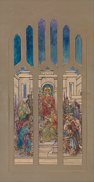Design for a window, "Ecce Homo", Louis C. Tiffany (American, New York 1848–1933 New York), Transparent and opaque watercolor, ink, and graphite on paper mounted in paperboard with window mat, American