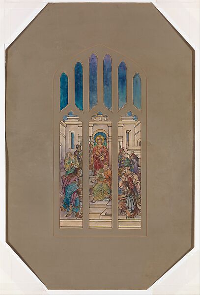Design for a window, "Ecce Homo", Louis C. Tiffany (American, New York 1848–1933 New York), Transparent and opaque watercolor, ink, and graphite on paper mounted in paperboard with window mat, American