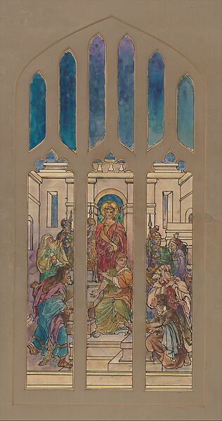Design for a window, "Ecce Homo", Louis C. Tiffany (American, New York 1848–1933 New York), Transparent and opaque watercolor, ink, and graphite on paper mounted in paperboard with window mat, American