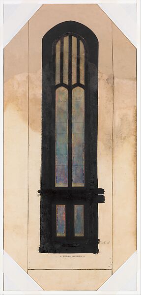 Design for a single lancet window, Louis C. Tiffany (American, New York 1848–1933 New York), Watercolor, graphite, black wash, and black pen on paper, American