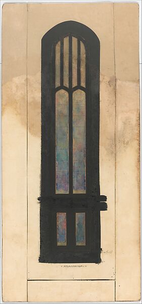 Design for a single lancet window, Louis C. Tiffany (American, New York 1848–1933 New York), Watercolor, graphite, black wash, and black pen on paper, American 