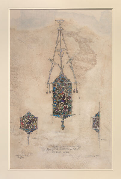 Design for fixtures for conservatory. Res of Mrs. Josefina de Mesa. Habana, Cuba, Louis C. Tiffany (American, New York 1848–1933 New York), Graphite, watercolor, and gouache on board, American 