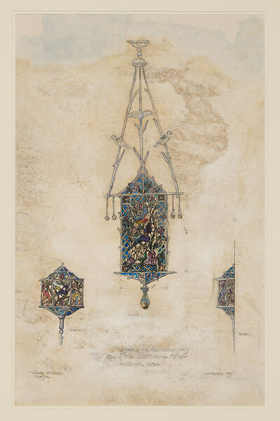 Design for fixtures for conservatory. Res of Mrs. Josefina de Mesa. Habana, Cuba, Louis C. Tiffany (American, New York 1848–1933 New York), Graphite, watercolor, and gouache on board, American 