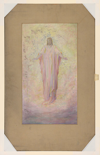 Design for a mosaic panel, Ascension, Second Presbyterian Church, Amsterdam, New York, Louis C. Tiffany (American, New York 1848–1933 New York), Gouache and graphite on artist board in original window matt with gold metallic finish., American