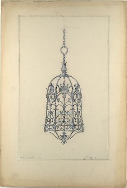 Design for a chandelier, Louis C. Tiffany (American, New York 1848–1933 New York), Colored pencil, gouache, and graphite on off-white tracing paper on light-weight paper board, American 