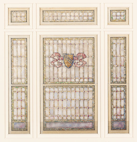 Design for a window, Louis C. Tiffany (American, New York 1848–1933 New York), Watercolor, gouache, pen and metallic ink, and graphite on off-white wove paper, American 