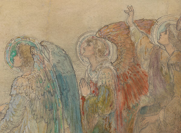 Design for Mosaic Reredos, St. Matthew's Episcopal Church, Worcester, Massachusetts, Louis C. Tiffany (American, New York 1848–1933 New York), Transparent and opaque watercolor and graphite on paper mounted on board, American