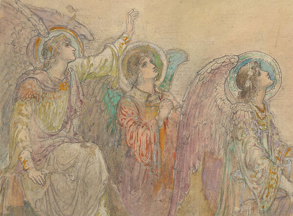 Design for Mosaic Reredos, St. Matthew's Episcopal Church, Worcester, Massachusetts, Louis C. Tiffany (American, New York 1848–1933 New York), Transparent and opaque watercolor and graphite on paper mounted on board, American