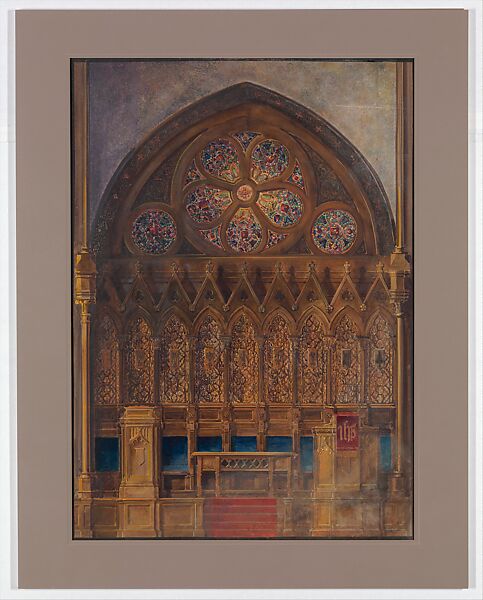 Design for Chancel, Louis C. Tiffany (American, New York 1848–1933 New York), Transparent and opaque watercolor, ink, and graphite on paper mounted on paperboard, American