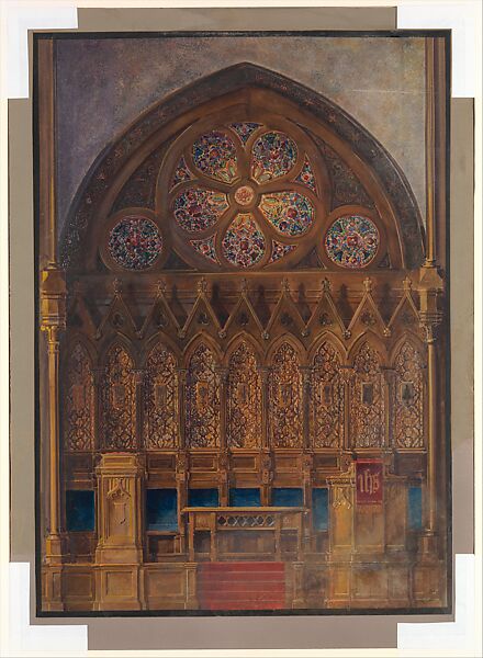 Design for Chancel, Louis C. Tiffany (American, New York 1848–1933 New York), Transparent and opaque watercolor, ink, and graphite on paper mounted on paperboard, American