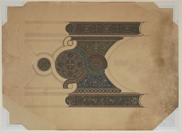 Design for Mosaic Ceiling Decoration, Virgin and All Saints chapels, St. Louis Cathedral, now Cathedral Basilica of St. Louis, Missouri, Louis C. Tiffany (American, New York 1848–1933 New York), Transparent and opaque watercolor, ink, metallic paint, and graphite on paper, American