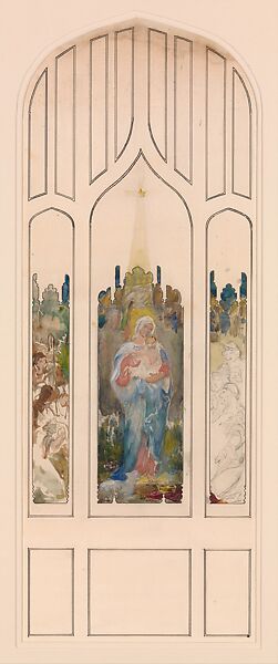 Design for a window, Madonna and child, Louis C. Tiffany (American, New York 1848–1933 New York), Watercolor, pen and black India ink, and graphite on artist board, American