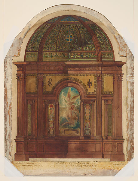 Design for chancel for Saint Michael's Church, Charleston, South Carolina, Louis C. Tiffany (American, New York 1848–1933 New York), Watercolor, pen and metallic ink, and graphite pencil on artist board, American