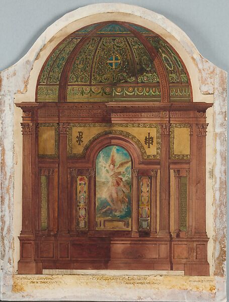 Design for chancel for Saint Michael's Church, Charleston, South Carolina, Louis C. Tiffany (American, New York 1848–1933 New York), Watercolor, pen and metallic ink, and graphite pencil on artist board, American
