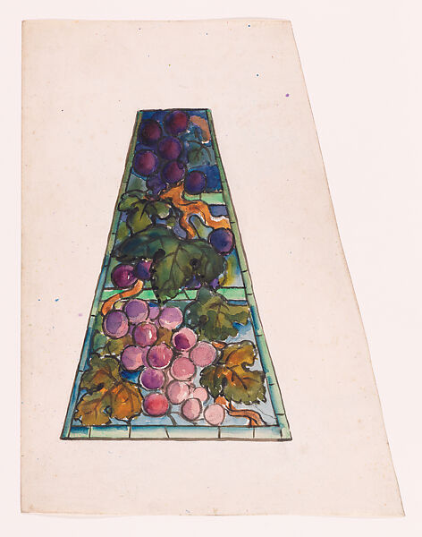 Design for grapvine lampshade panel, Louis C. Tiffany (American, New York 1848–1933 New York), Watercolor, graphite, and black ink on paper, American 