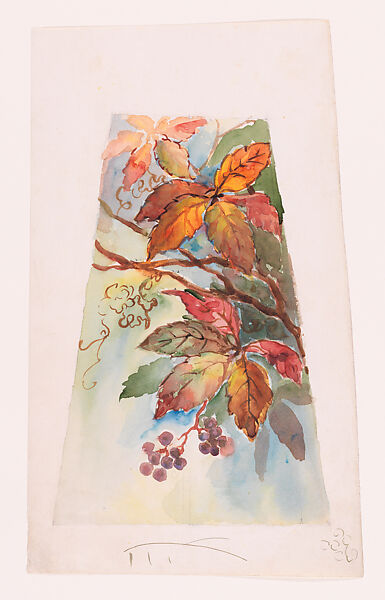 Design for woodbine lampshade panel, Louis C. Tiffany (American, New York 1848–1933 New York), Watercolor, graphite, and black ink on paper, American 
