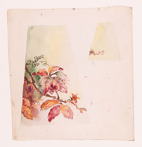Design for two woodbine lampshade panels, Louis C. Tiffany (American, New York 1848–1933 New York), Watercolor and graphite on paper, American 
