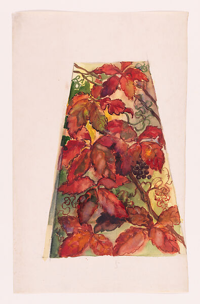Design for woodbine lampshade panel, Louis C. Tiffany (American, New York 1848–1933 New York), Watercolor and graphite on paper, American 