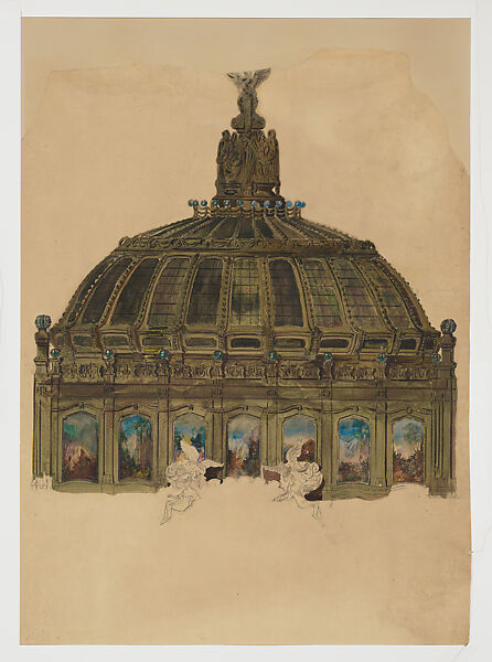 Design for the central dome of the Palacio de Bellas Artes, Mexico City, Louis C. Tiffany (American, New York 1848–1933 New York), Transparent and opaque watercolor, brown and black ink, and graphite on board, American