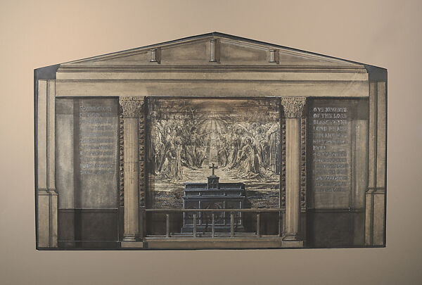 Design for chancel of chapel at St. Michael's Church, New York, Louis C. Tiffany (American, New York 1848–1933 New York), Gelatin silver print mounted over transparent and opaque watercolor, black ink, and graphite on paper mounted on paper board in original mat, American
