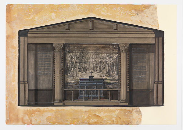 Design for chancel of chapel at St. Michael's Church, New York, Louis C. Tiffany (American, New York 1848–1933 New York), Gelatin silver print mounted over transparent and opaque watercolor, black ink, and graphite on paper mounted on paper board in original mat, American