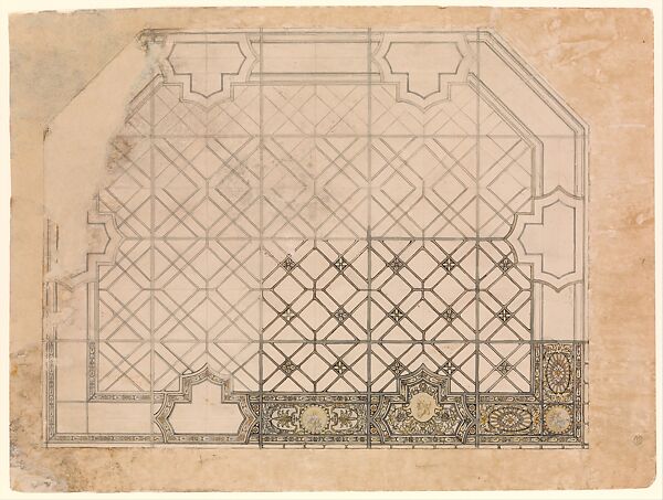 Design for diffusing light for McKinley Residence, Wheeling, West Virginia, Louis C. Tiffany (American, New York 1848–1933 New York), Graphite, ink and transparent watercolor on paper mounted on board, American 
