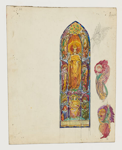 Design for window depicting Christ in majesty, Louis C. Tiffany (American, New York 1848–1933 New York), Watercolor, brown, and black ink, and graphite on paper mounted on board., American 