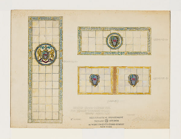 Leaded glass lights for Mr. Willis Vernon Cole, Shore Acres, New York, Louis C. Tiffany (American, New York 1848–1933 New York), Watercolor and graphite on paper mounted on board., American